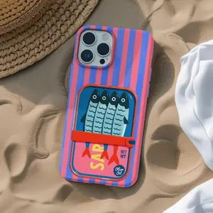 Retro Sardine Tin Phone Case, Italian Summer Striped Cover, Red Blue Striped Coastal Cover, iPhone 17 16 15 14 13 12 11, Samsung S25-S21, Preppy Aesthetic Girly, Gifts for Her Girlfriend Women Phone Case