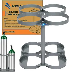KOKAND Detachable Oxygen Tank Holder for E, D, M9/C Size Cylinders, Heavy Duty Metal Storage Rack, Portable Carrier, Grey, 4.5" Wide Slots, 4 Tanks