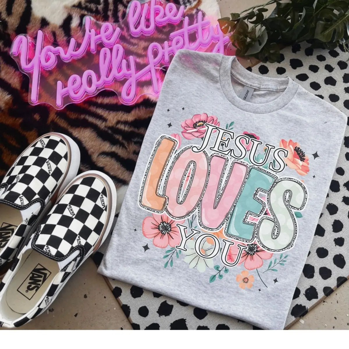 Jesus Loves You Bleached or Ash Grey Shirt - Faith Shirt - CK’s Boutique and Designs - Gildan Top Sublimation Womenswear Tshirt