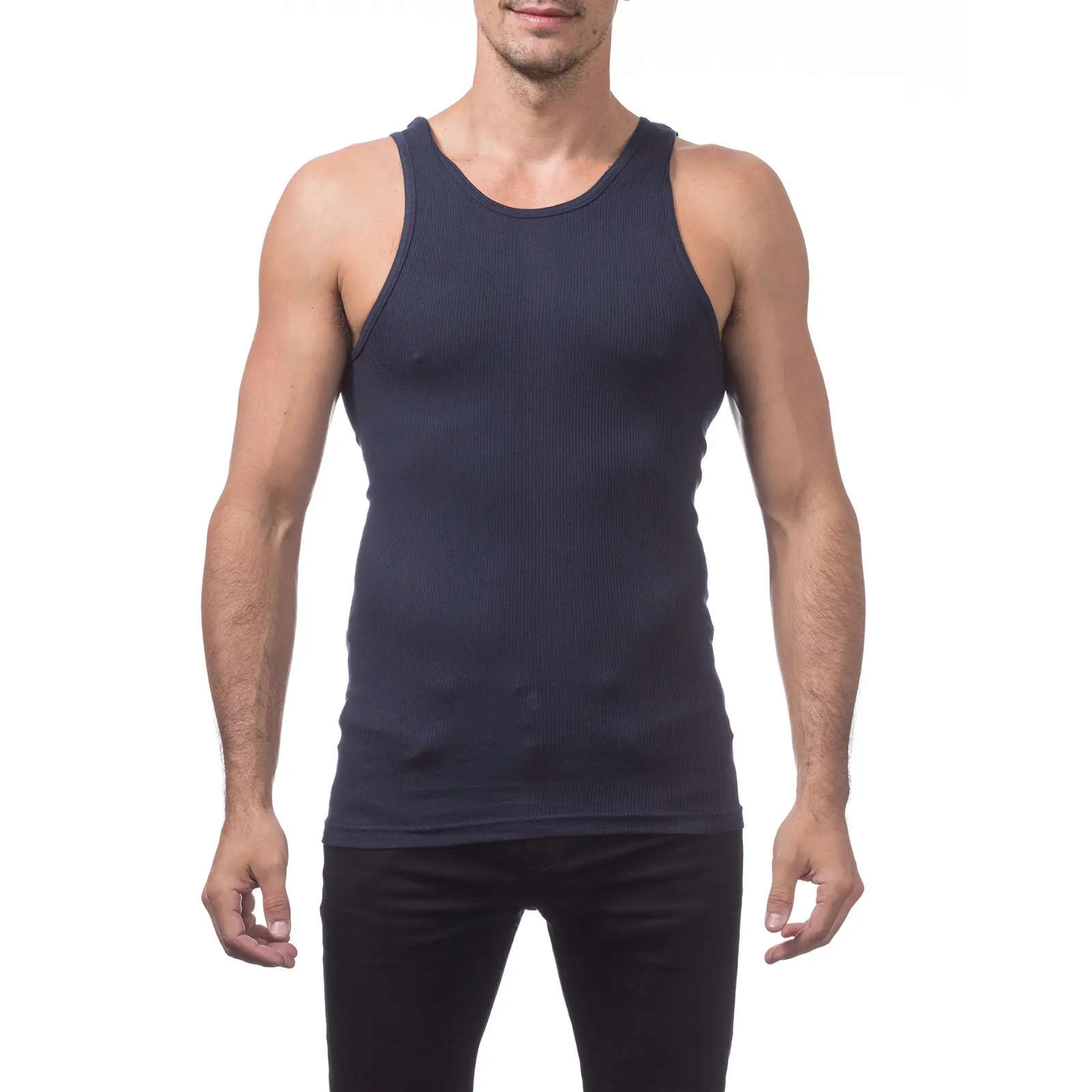 2 Pack Pro Club Men's Ultra-Soft Ringspun Cotton A-Shirt Tank Top Muscle Under Shirt - Navy Blue - Large