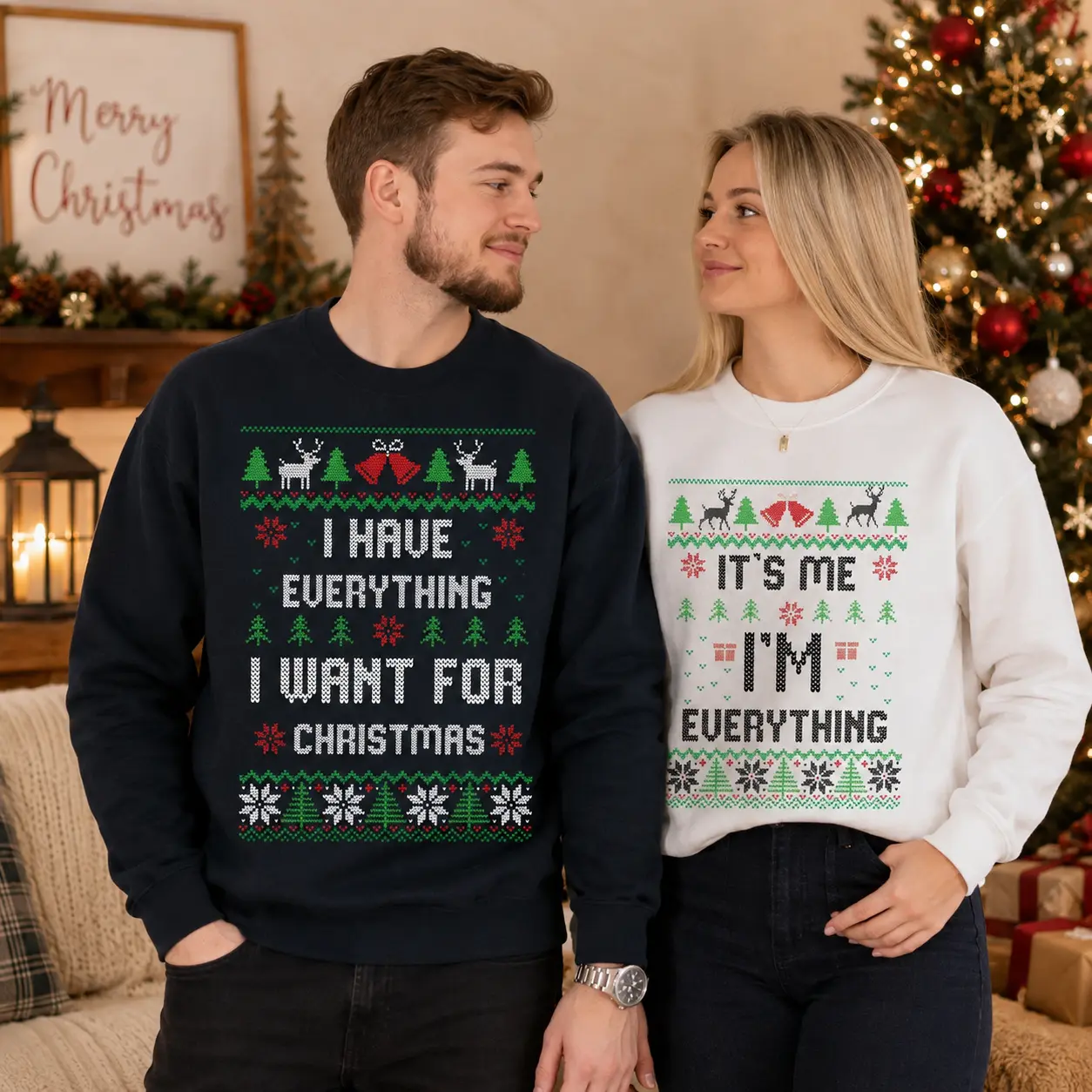 Funny Christmas Couple Sweatshirt, I Have Everything I Want for Christmas, It’s Me I’m Everything Matching Crewneck, Cute Holiday Couple Sweater, Xmas Gift – DarkFlex