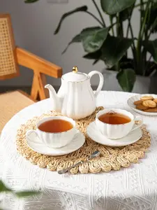 4 oz White Espresso Cups Set, Ceramic Cappuccino Cups with Saucers, Durable Porcelain Tea Set & Modern Coffee Cup Collection, Coffee Lover Gifts