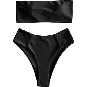 Women's Strapless Solid Color 2 Pieces Swimsuit Bandeau Bikini Bathing Suit