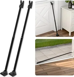 2-in-1 Door  Bar & Sliding Patio Door  Bar (2 Pack) via Interchangeable Caps - Heavy Duty Iron Construction Door Stoppers for Home, Apartment, Travel Hotel - Black
