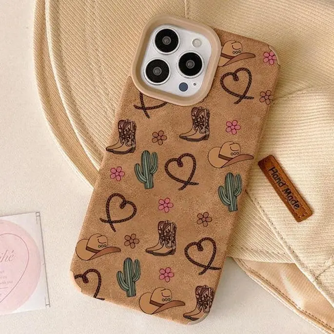 Western Cowboy Print Phone Case for iPhone 17/16/15 Pro Max, 14 Plus, 13/12/11 Pro/Air| TPU + Leather, Anti-Fingerprint Drop Protection Soft Case