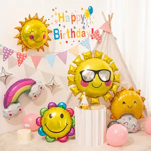 High Quality 24 Pcs/bag Foil Balloons Smile Cartoon Sun Rainbow Shape for Birthday Party Decor Kid's Toy Photography Props Foil Balloons