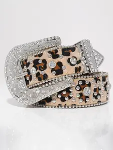 1pc Unisex Y2K Cowgirl Belt, Zebra Pattern Rhinestone Embellished, Casual All-Season Accessory, Perfect for Parties & Daily Wear