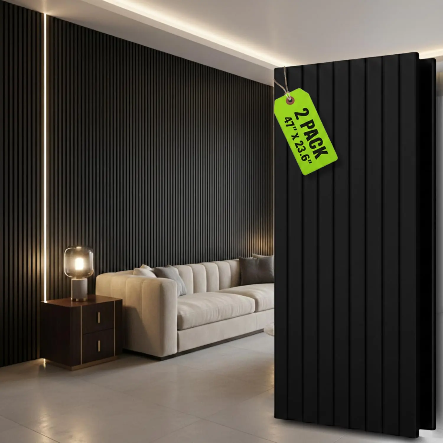 GrdnCare Acoustic Wood Panels for Wall & Ceiling 2 Pack - 47" x 23.6" Sound Absorbing 3D Fluted Wood Slat Wall Panels with Wood Finish - Noise Canceling Panels for Home, Office & Studio