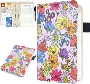 Server Books with 2 Zipper Pouch for Waitress, Waitress/Waiter Book Organizer, Pink Flower