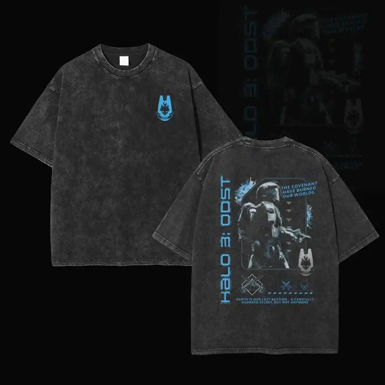 Halo ODST "The Rookie" T-Shirt Double Printed Oversized Unisex Acid Washed Lightweight Cotton T-Shirt, Gift For Game Fan, Streetwear men gifts F