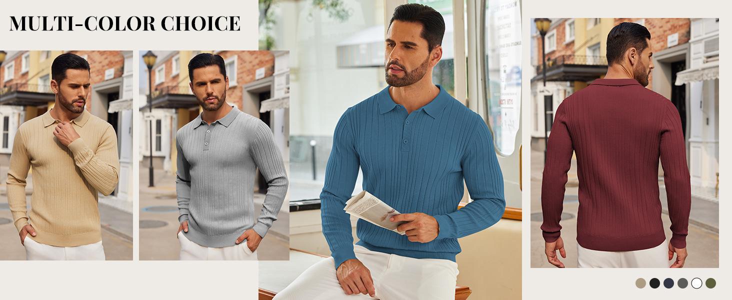 COOFANDY Men's Knitwear Polo Shirts Long Sleeve Casual Button Down Ribbed Polo Shirt Fashion Golf Shirts COOFANDY Men's Knitwear Polo Shirts Long Sleeve Casual Button Down Ribbed Polo Shirt Fashion Golf Shirts