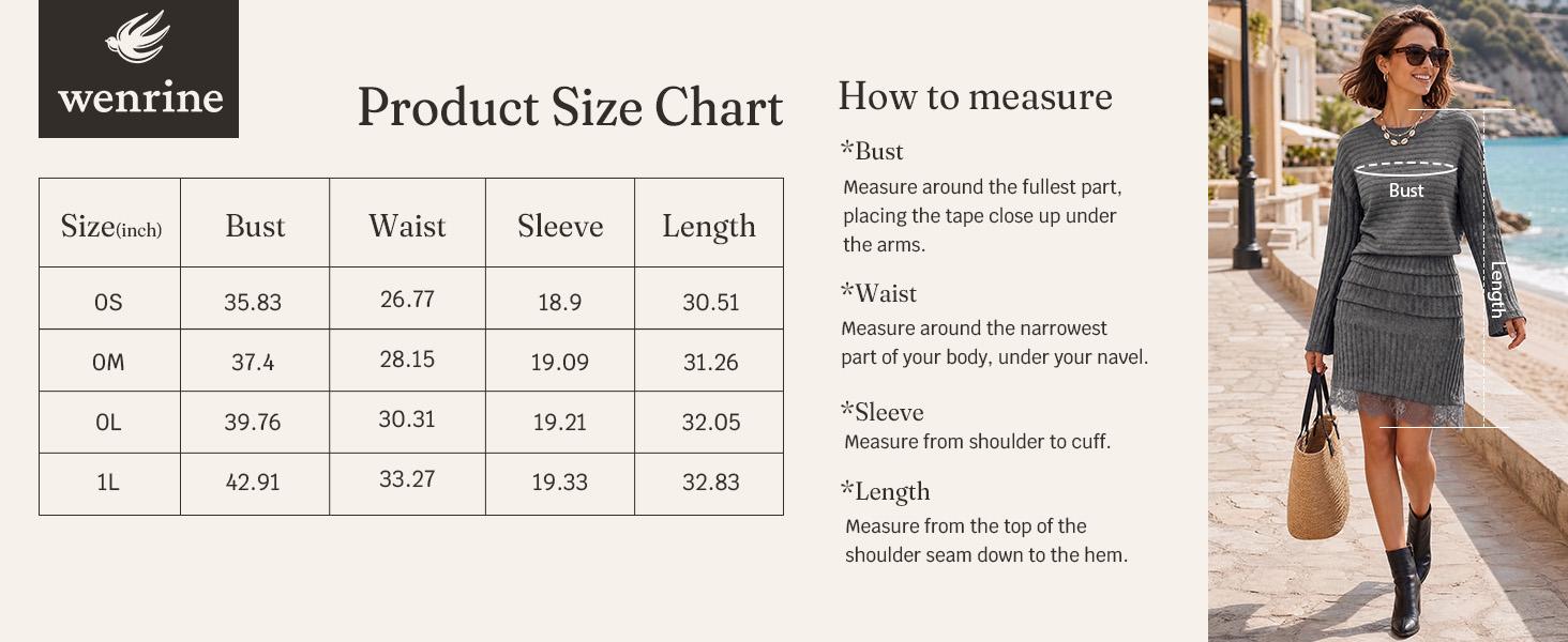 Wenrine Women's Pullover Crew Neck Long Sleeve Knitted Ribbed A-Line Midi Dress - Elastane Viscose Blend, Lace Hem, Bodycon-Friendly Casual Wear for Fall Winter Holiday Gathering, Do Not Dry Clean