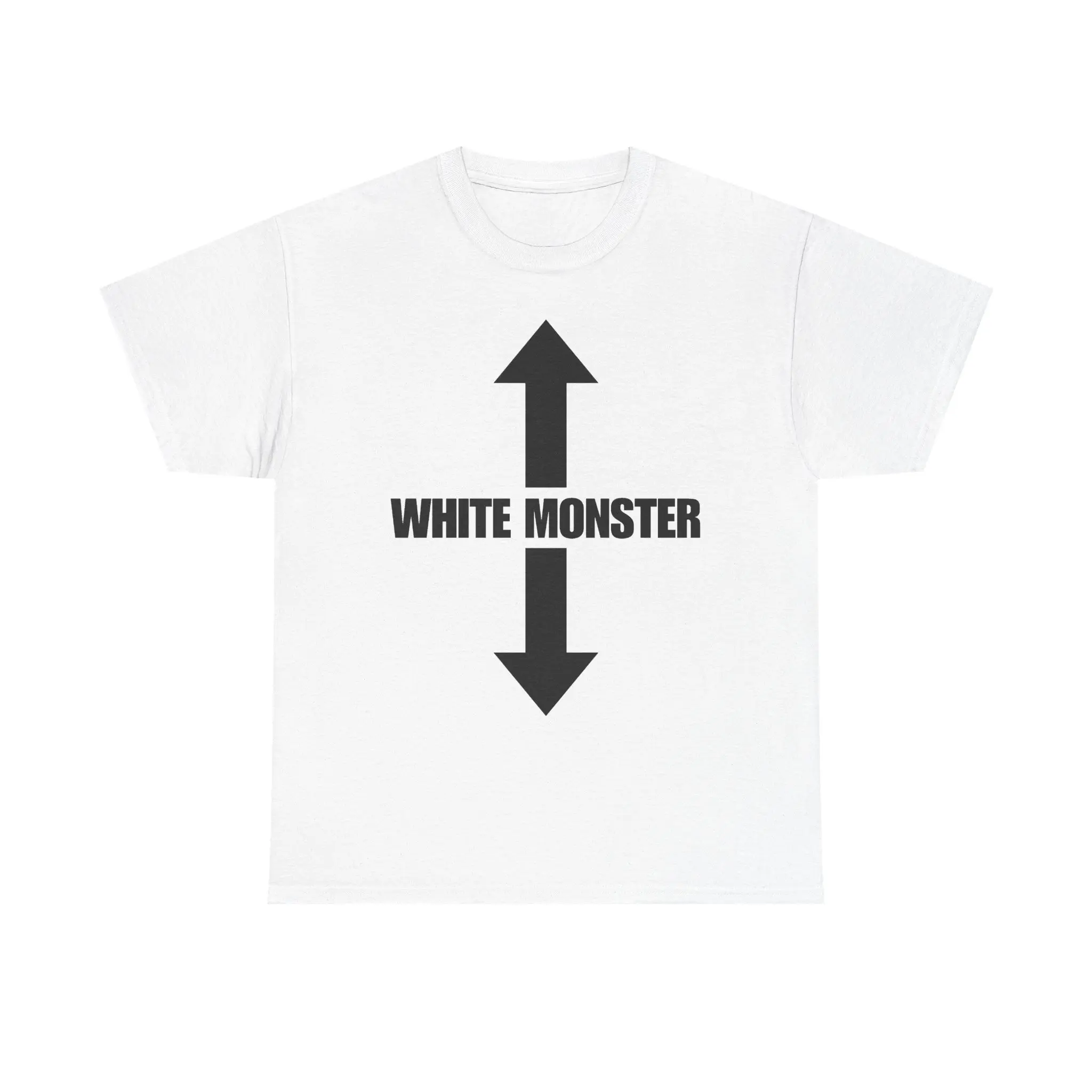 Men's White Monster Graphic T-Shirt, 100 Cotton Clothing, Classic Cut, Comedic Bold Text Design, Dual Printing, Cold Wash-Friendly Top
