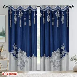 2pcs simulated curtain pattern printed curtains, made of polyester fiber material. Translucent privacy protection design, hand washable and machine washable, suitable for bedroom and living room decoration, home decoration, living room curtains