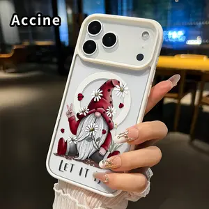 Magnetic Phone case for iPhone 17 16  Pro Max Plus 15 14 13 12 11 Air E Gnome's Peaceful Pose Pattern Non-Yellowing Shockproof Soft Silicone Transparent Acrylic Cover Supports Wireless Charging