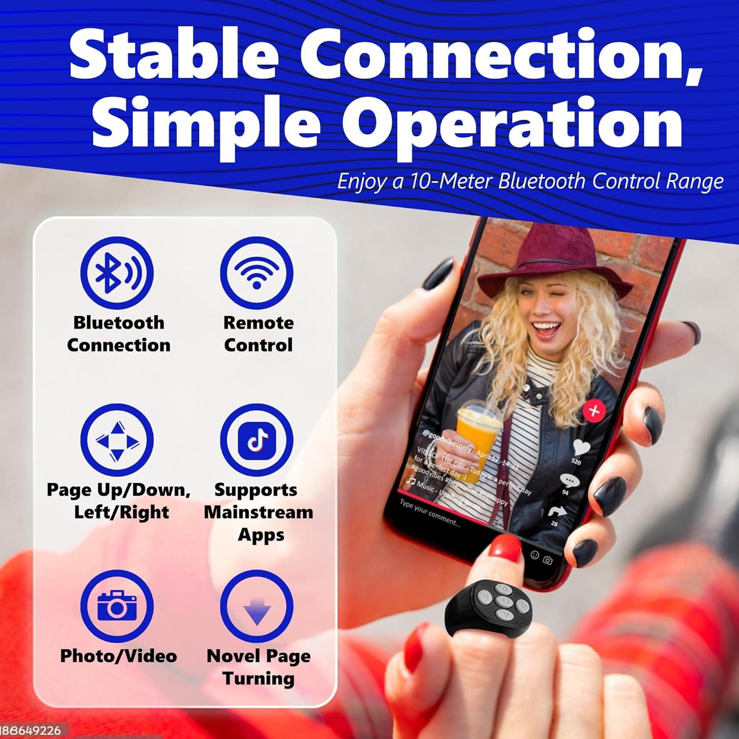 Fingertip Wireless Bluetooth Remote Control, Scrolling Ring Bluetooth Page Turner for Cooking, Yoga, or Running, for Short Video Music, Compatible with iPhone & Android, Charcoal