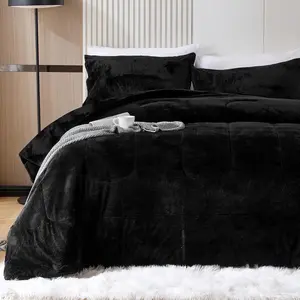 Size Comforter Set, Luxury Faux  Comforter, Ultra Soft Plush Fuzzy  Bedding Comforter Sets for Fall Winter, Cozy Warmth, No Shedding, 3 count, , Black