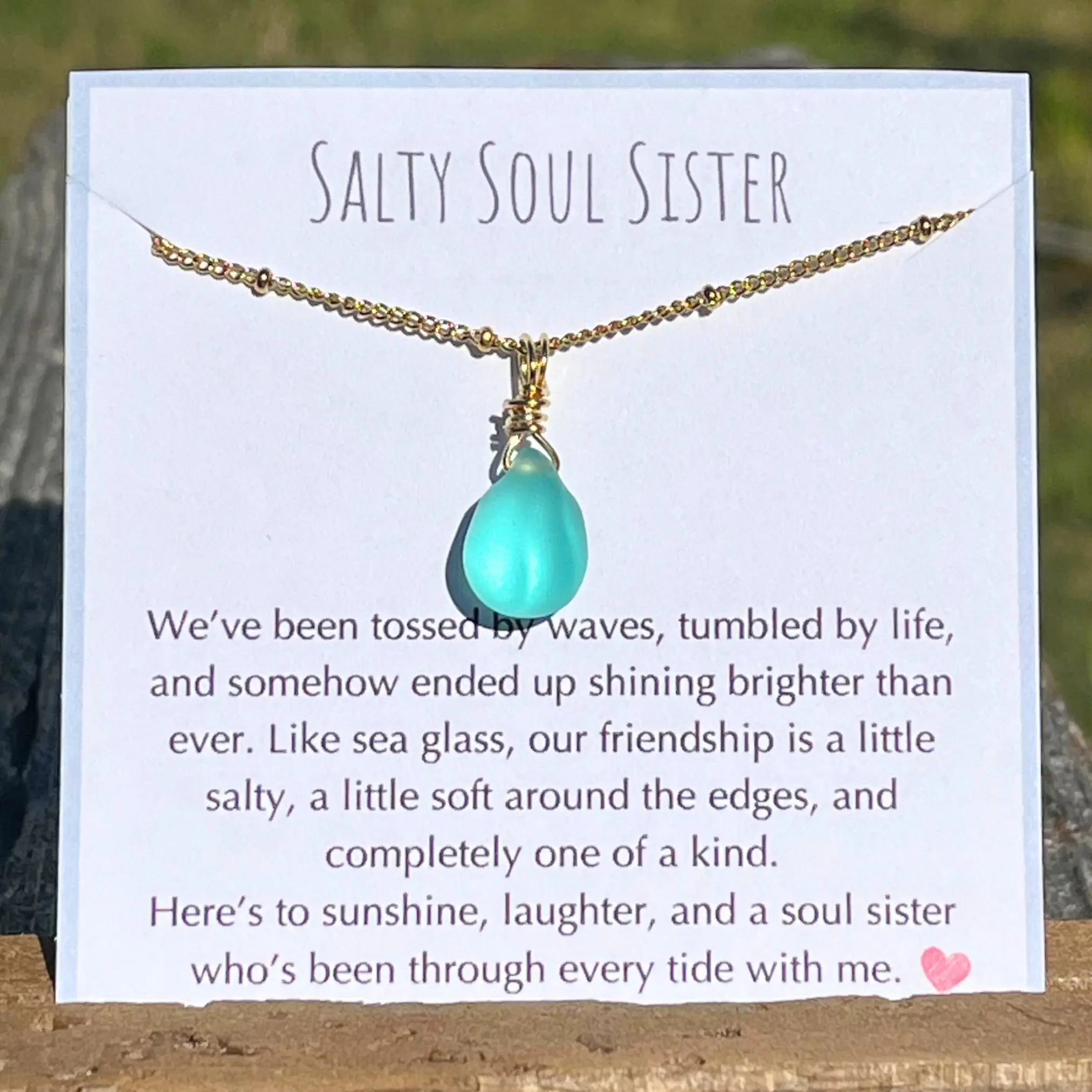 Gold Sea Glass Soul Sister Necklace, Sea Glass Friendship Gift, Ocean Inspired Jewelry, Best Friend Gift, Beach Lover Necklace, Galentines