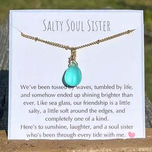 Gold Sea Glass Soul Sister Necklace, Sea Glass Friendship Gift, Ocean Inspired Jewelry, Best Friend Gift, Beach Lover Necklace, Galentines