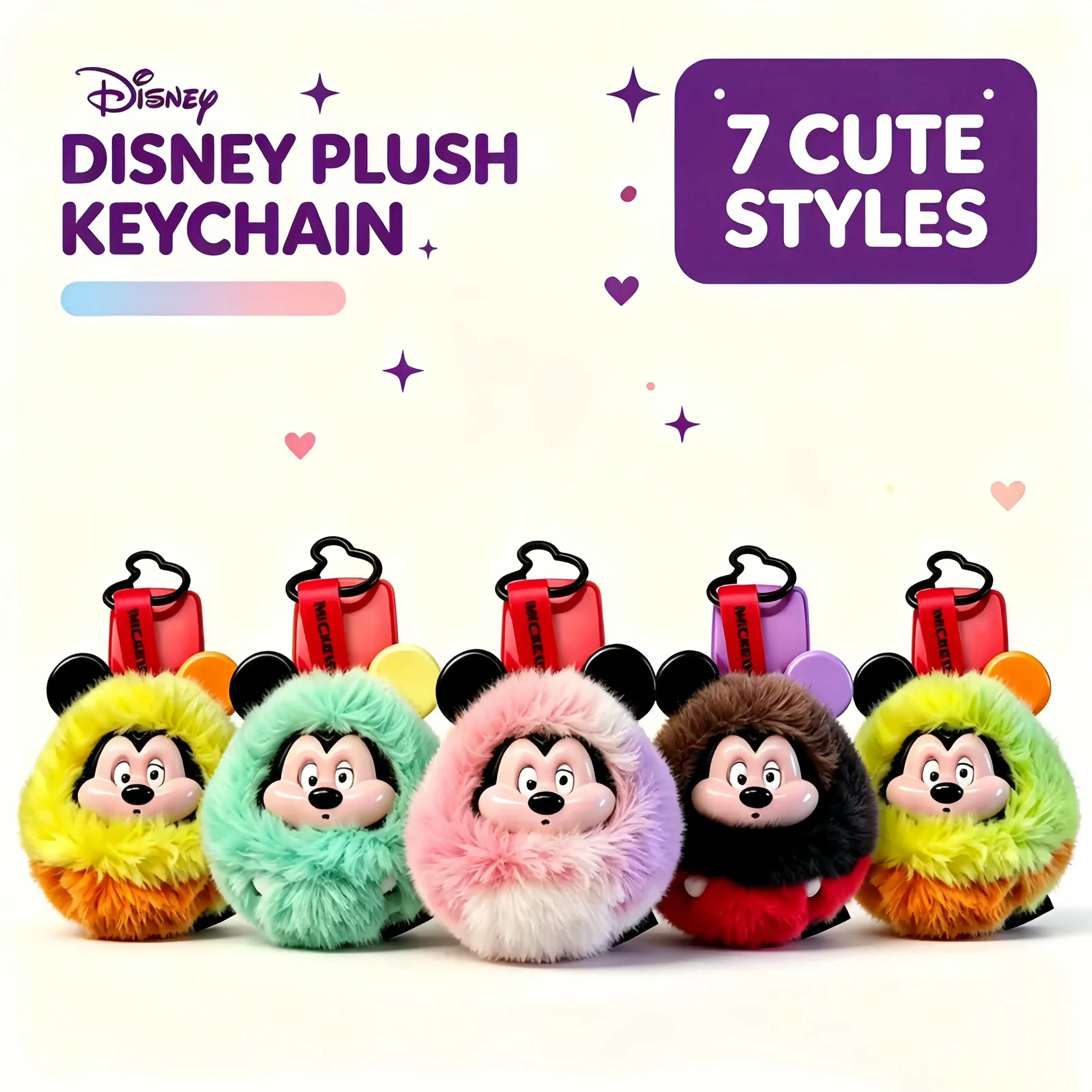 Disney Mickey Mouse Blind Box Plush Keychain,Cute Furry Vinyl Face Mystery Bag, Fluffy Pom Pom Anime Bag Pendant Ornament, Collectible Kawaii Toy Figures, Perfect Gift for Girls & Kids，Holiday Gift Birthday Gift