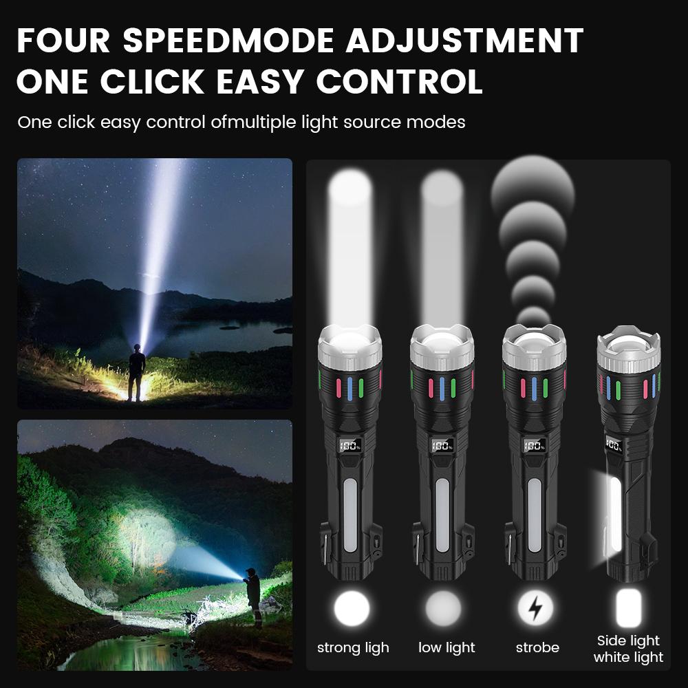【2026 New Model】 2400 Lumen Flashlight with Ignition Function, 4 Lighting Modes, Digital Display, Rechargeable, Zoomable, Waterproof, Adjustable Brightness, Suitable for Outdoor Camping and EmergenciesTiktokShopSpringGlowUp