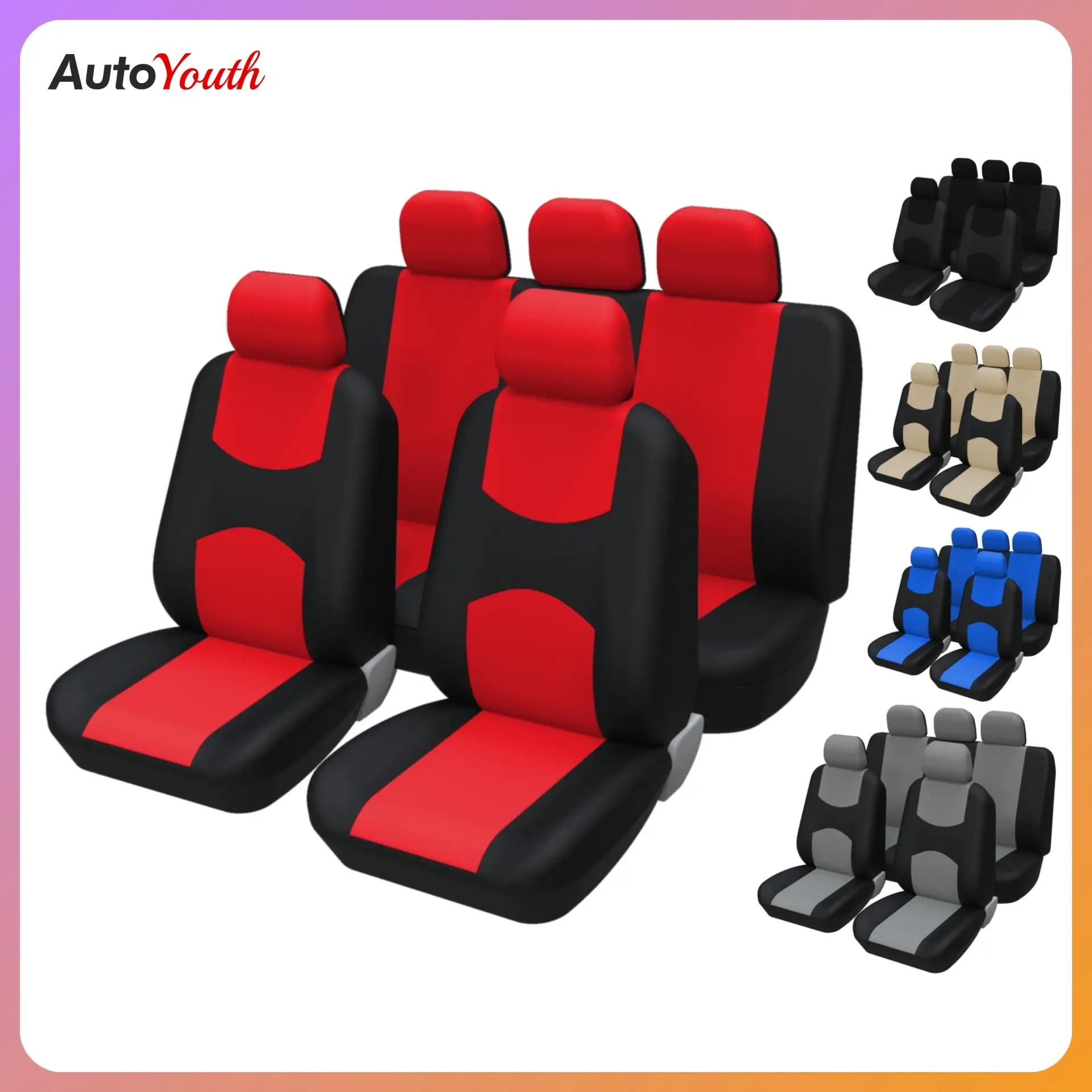 Full Set Car Seat Cover Universal 1 Set, 5-Seater Upgraded Fabric Covers for Front & Rear Seats, Breathable Car Seat Protectors, Fits Most Cars Trucks