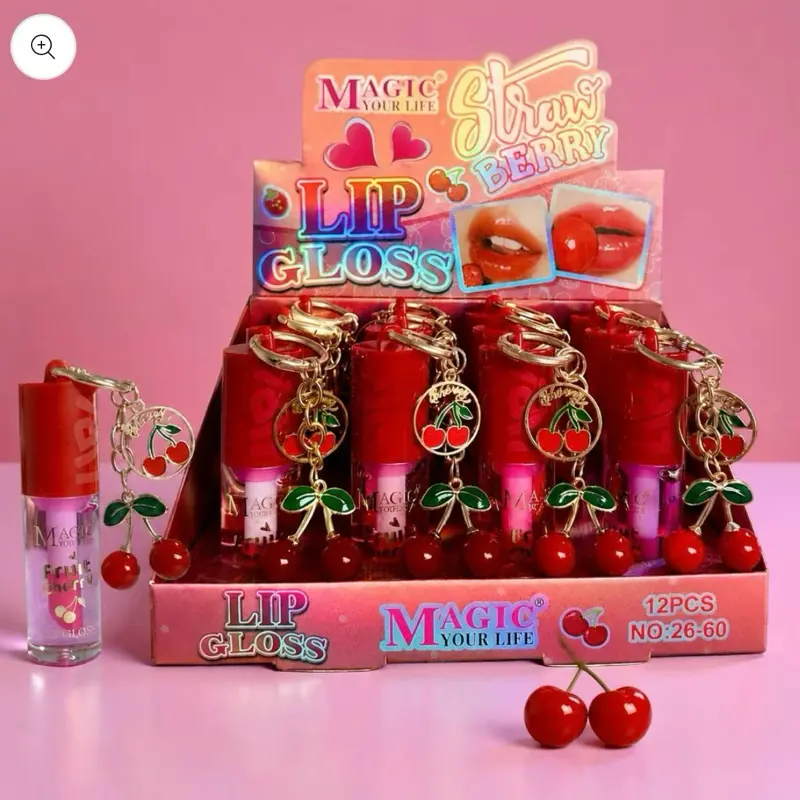 Cherry Flavored Lip Gloss with Attached Keychain