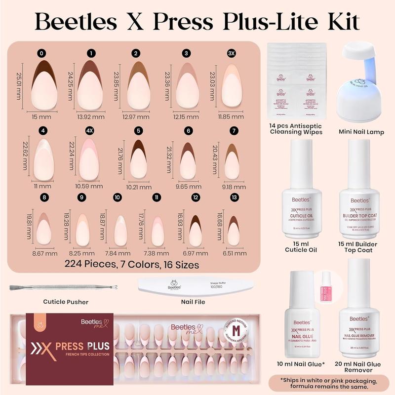 Beetles X Press Plus Autumn Press On Nails Tips Kit - French Tip Pink Brown Short Square Almond Shape Natural Acrylic Nail Tips for Effortless Beauty & DIY Manicures - Frenchtipnails Fall Nail Halloween Nail Black Friday Winter Nail Christmas Gift