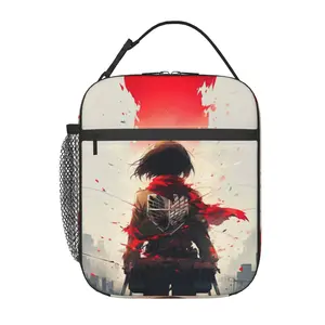 Reusable Attack on titan Lunch Box, Funny Attack on titan merch Lunch Bag & Large Capacity Cooler Tote. Insulated Attack on titan figures Cooler Container, Excellent Gift for Office, Picnic, Travel and Daily Work