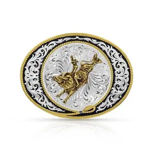 Montana Classic Two Tone Fine Silver & Gold Bull Rider Buckle