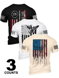3-Pack American Patriotic Men's Short Sleeve T-Shirts, Comfortable and Durable Daily Wear, Streetwear, Perfect Gift for Him