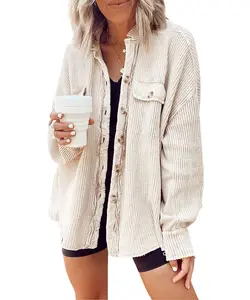 Ebossy Womens Long Batwing Sleeve Splicing Cardigan Lightweight Waffle Textured Boyfriend Shirt Jacket Shacket