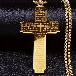 New Christian Religious Bible Scripture Cross Pendant Necklace, Stainless Steel, Unisex Fashion Jewelry for Daily Wear and Parties