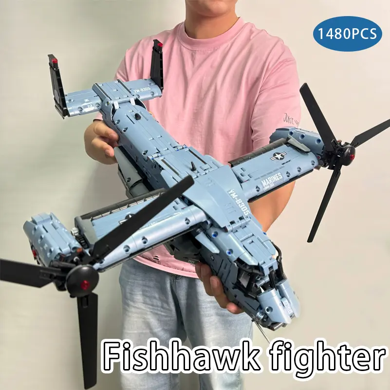 1480 Piece Large Fish Eagle Fighter Jet Model Kit, Rotating Wings, Realistic Design, High Difficulty DIY Building Model Toy for Adults, Assembly Brick Kit Building Blocks, Building Blocks Set, Model Aircraft