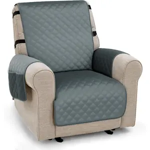 Waterproof Recliner Chair Cover, Velvet Non Slip Recliner Cover with Pockets, Furniture Protector Washable Recliner Slipcovers for Pets, Kids (Dark Grey, 1 Seat)