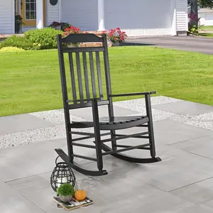 LOKATSE HOME Outdoor High Back Wooden Rocking Chair for Backyard, Lawn, Garden and Deck patio chairs