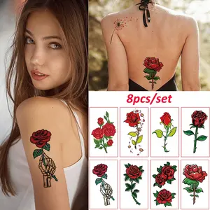 8 Sexy Rose Tattoo Stickers for Women, Temporary Tattoos for Hands Waist Chest Ankle Clavicle, Fashionable Body Art Accessories