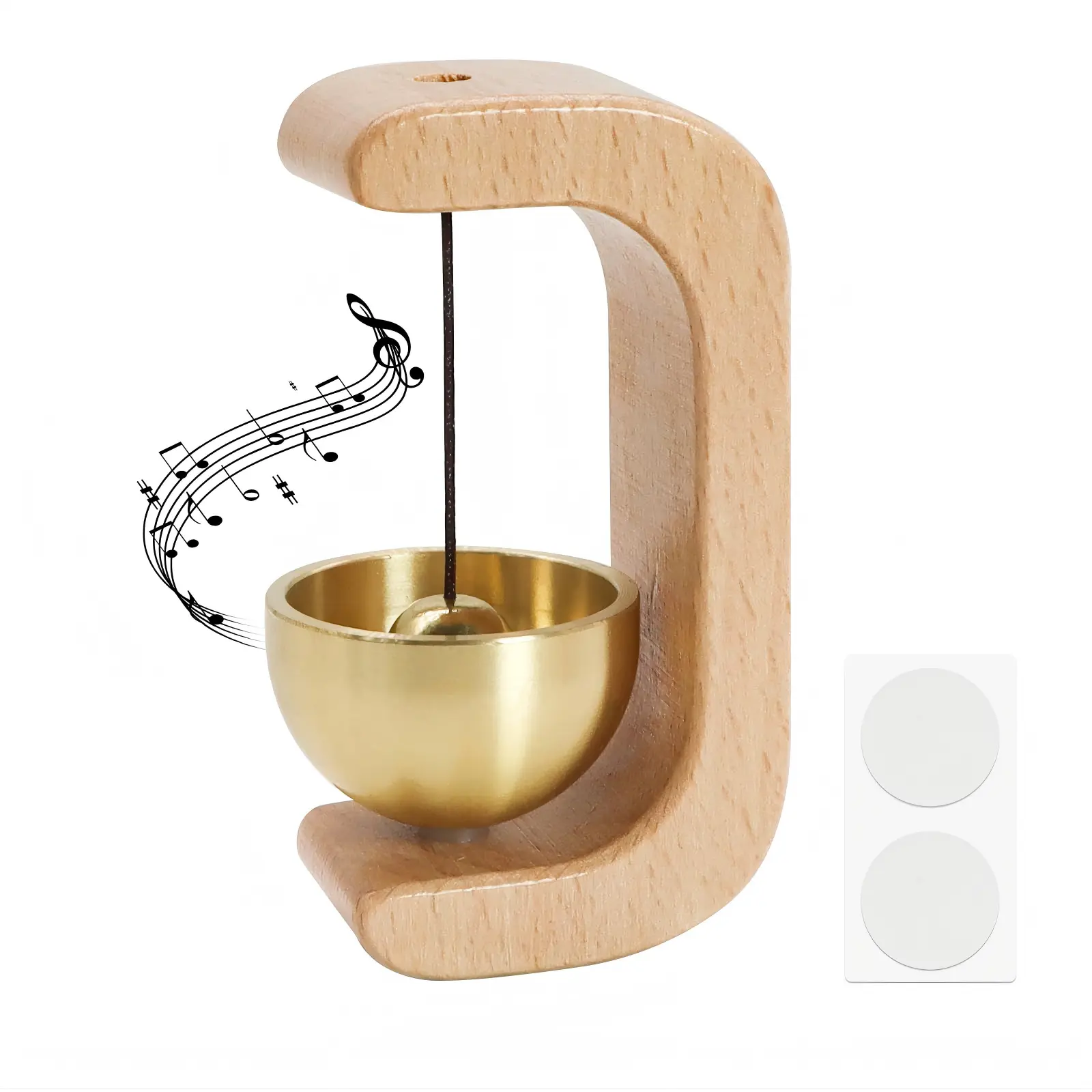 Magnetic wooden shopkeeper bell, brass wind chime, with self-adhesive, C-shaped decorative bell, suitable for porches, walls, gardens, shops, housewarming gifts, 1 piece per pack, lightweight.