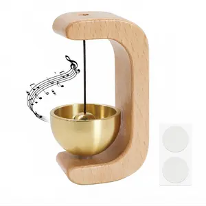 Magnetic wooden shopkeeper bell, brass wind chime, with self-adhesive, C-shaped decorative bell, suitable for porches, walls, gardens, shops, housewarming gifts, 1 piece per pack, lightweight.