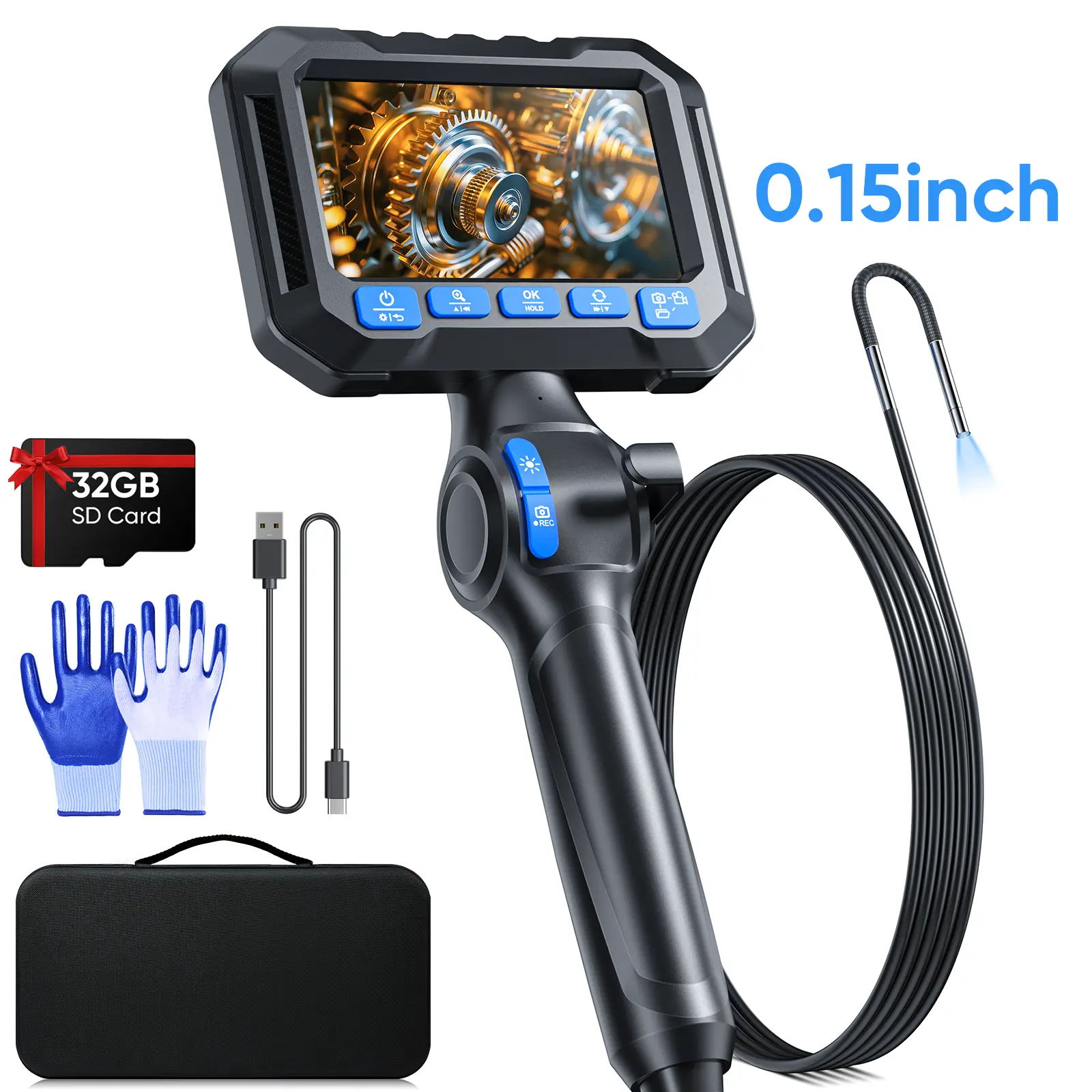 SHEKAR 0.23inch/0.15inch New Two-Way Borescope Camera with 32GB Card Light Industrial Endoscope Inspection Snake Camera Articulated Probe #Summervibes