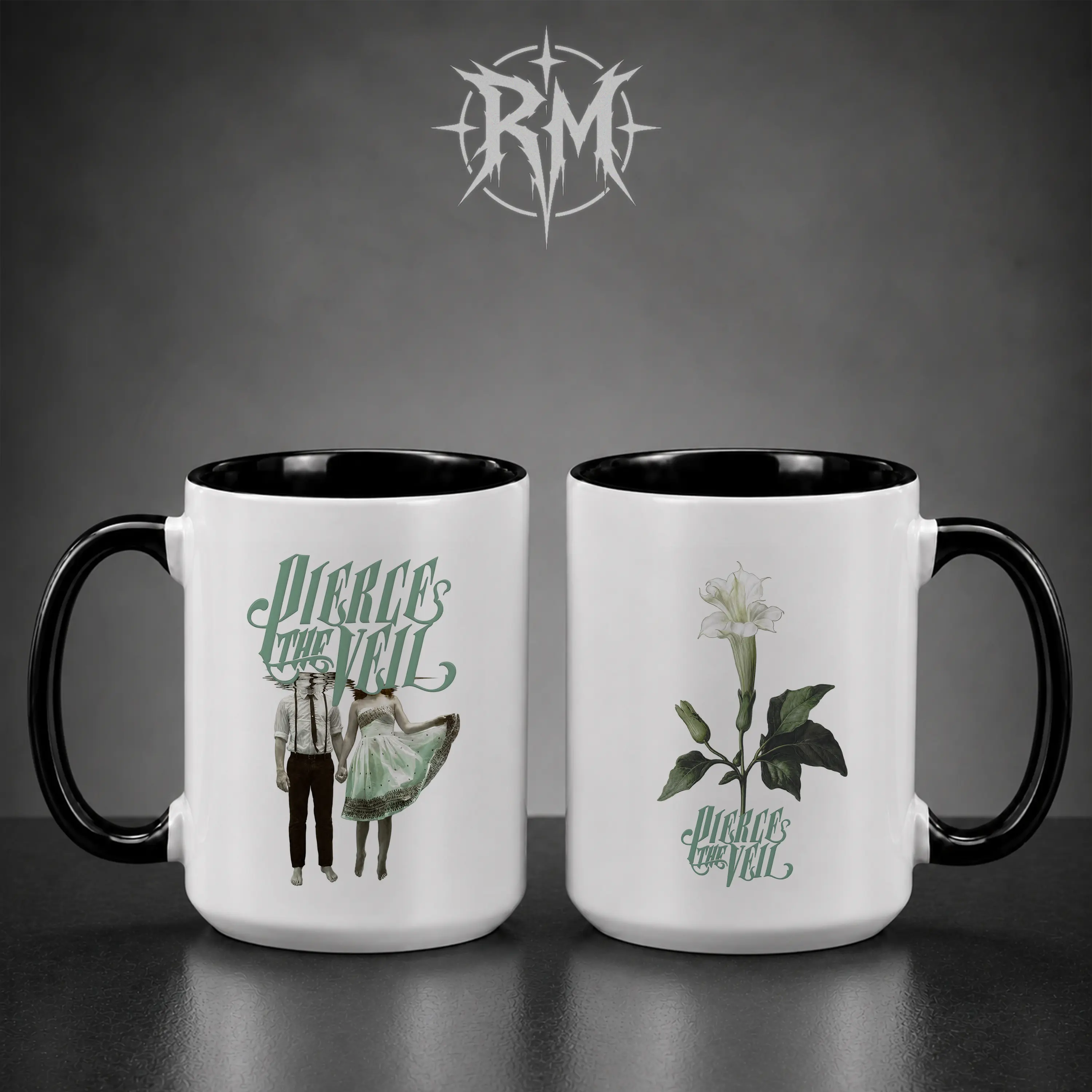 Pierce the Veil PTV Selfish Machines Album Art Ceramic Coffee Mug - 11oz/15oz, 2-Tone Black Handle Drinkware, Emo Rock Band Merch Fan Gift, Birthday Christmas Present for Music Enthusiasts