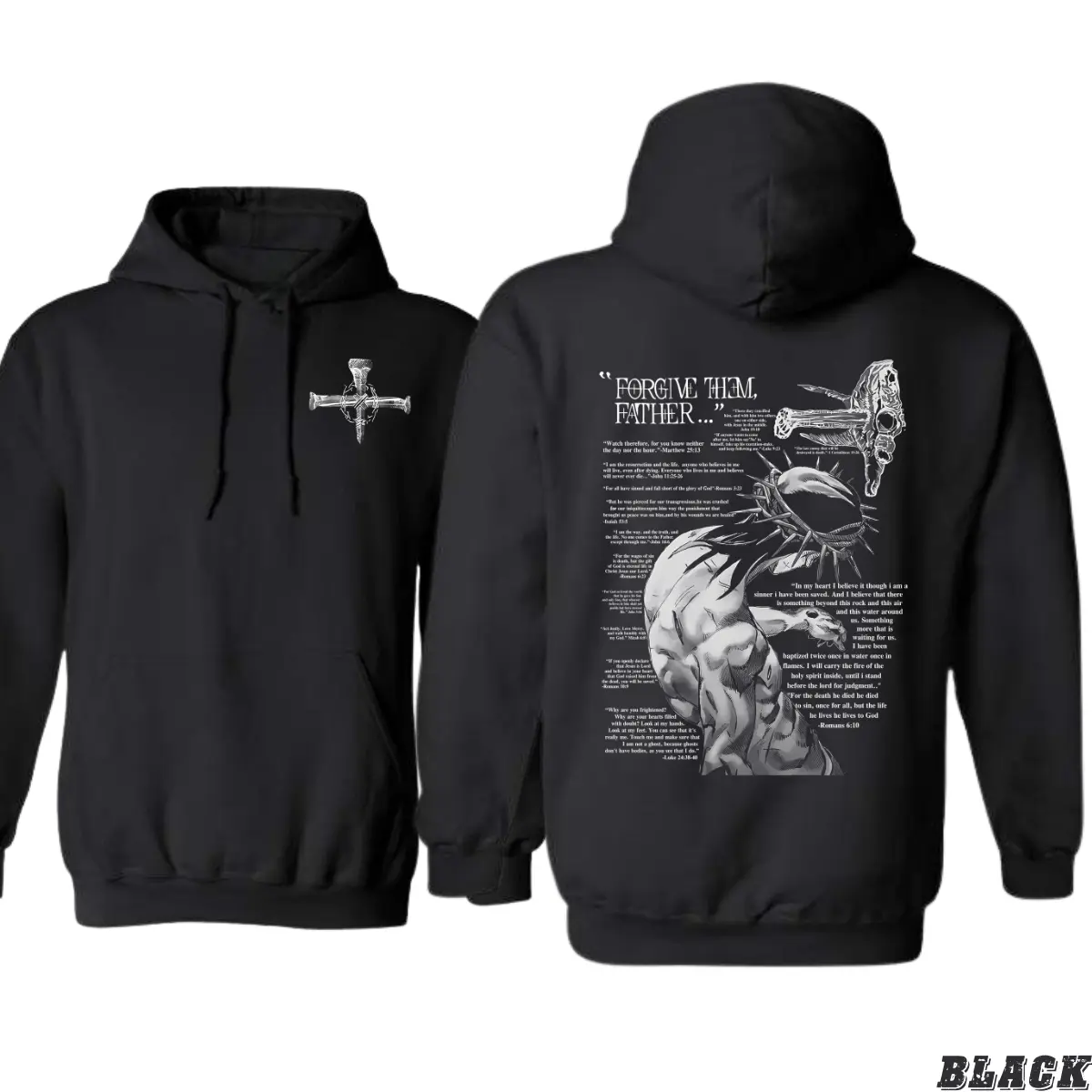 Forgive Them Father Hoodie – Powerful Cross and Biblical Graphic with "Forgive Them Father..." Quote, Inspirational Design for Faithful Souls, Unisex Fit, Comfortable Hoodie for Everyday Wear and Reflection