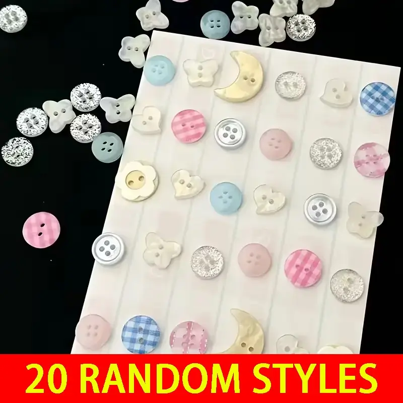 20 Piece Mini Colorful Mixed Plastic Buttons, Floral Star Heart Plaid Patterns, DIY Clothing Sweater Hat Crafts, Decorative Items, Handcrafts, Sewing Knitting Accessories, buttons for sewing, small buttons, buttons for crafts, Gifts