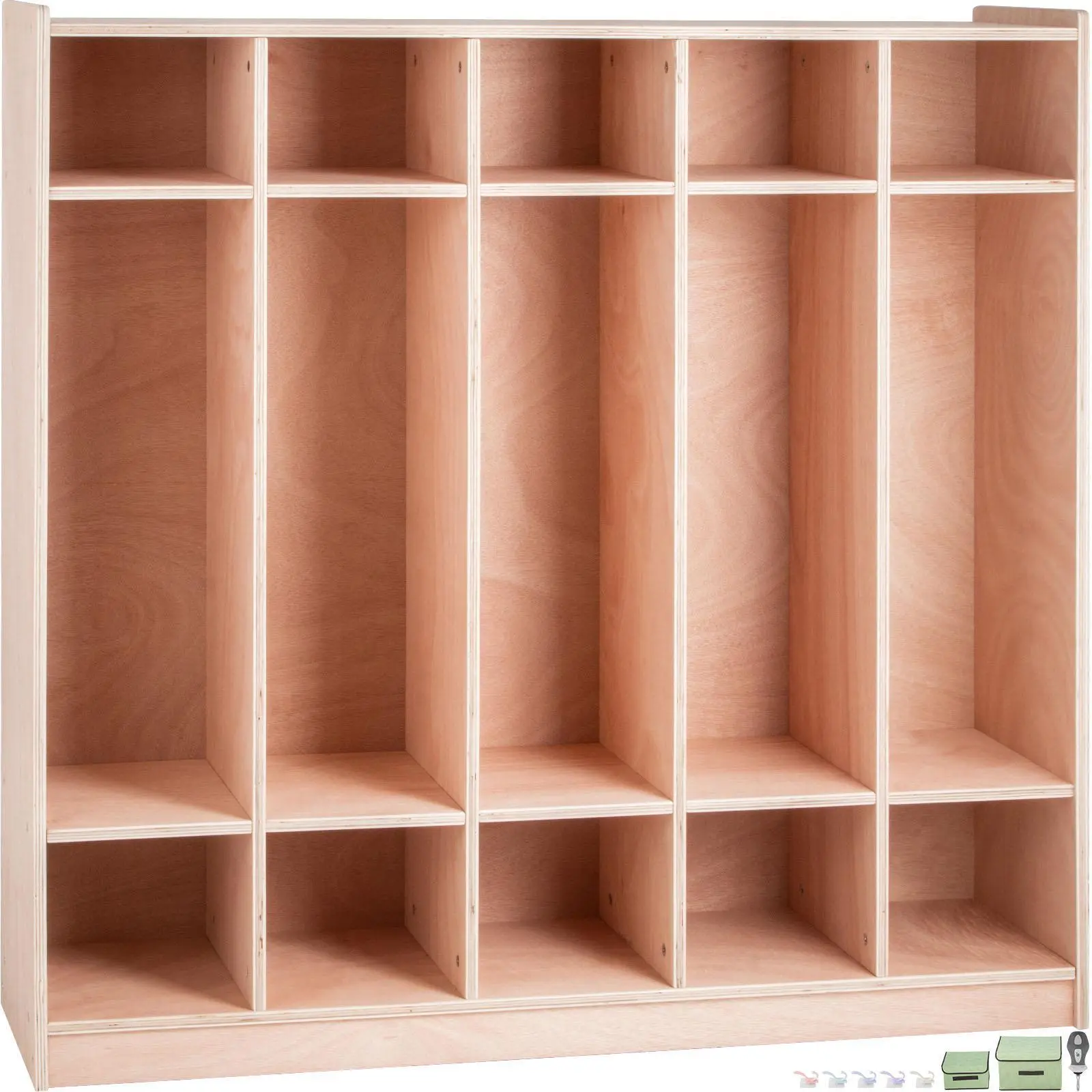 【ChristmasGift】VEVOR Classic Sturdy Wooden 5-Section Coat Locker, 48×13×48 in Large Solid Coat Rack Cubby with 5 Hooks & Storage Boxes, Rounded Edges for Kindergarten Use, Roundededges