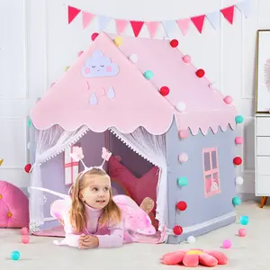 Sumbababy Kid Tent with Mat, Star Lights - Kids Play Tents for Toddlers Kids Tents Indoor Playhouse - Princess Tent for Girls Toy House Gift Christmas Gifts (Gray with Mesh)
