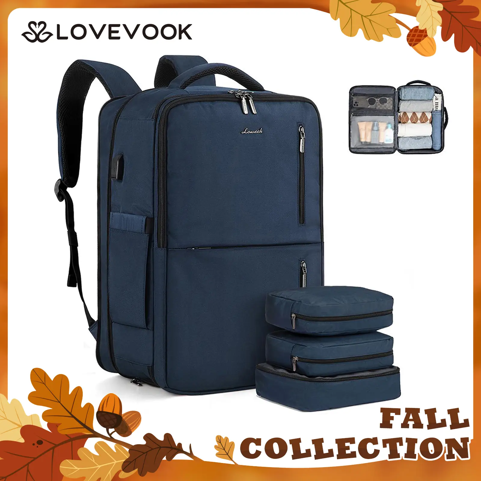 LOVEVOOK Fall TSA-Approved Expandable Carry-on Travel Backpack with 3 Packing Cubes and Shoe Compartment, Personal Item, Airline Approved Travel Bag f