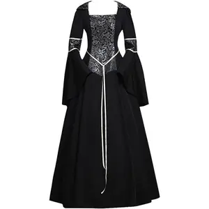 Women's Medieval Hooded Fancy Dress Renaissance Queen Witch Vampire Dress Victorian Long Dress Halloween Costume