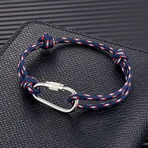 High Quality Men Paracord Rope Survival Bracelet Women Adjustable Waterproof Surfer Rope Carabiner Shackle Jewelry