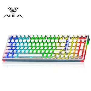 AULA F98 three-mode mechanical keyboard, cool RGB lighting effect, 99-key layout, support for wireless/wired connection, full-key shaft body hot plug, compatible with Windows/Mac/iOS system, suitable for computer notebook, Mechanical Game Keyboard