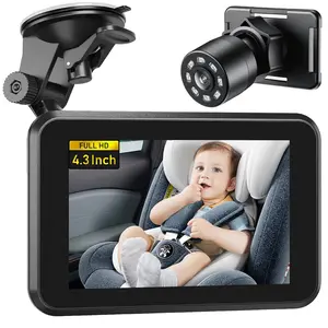 Car Seat Mirror, 4.3'' HD Night Vision Function Display, Safety Seat Car Mirror Camera Monitored Mirror with Wide Crystal Clear View, 5 Mins Easy Installation